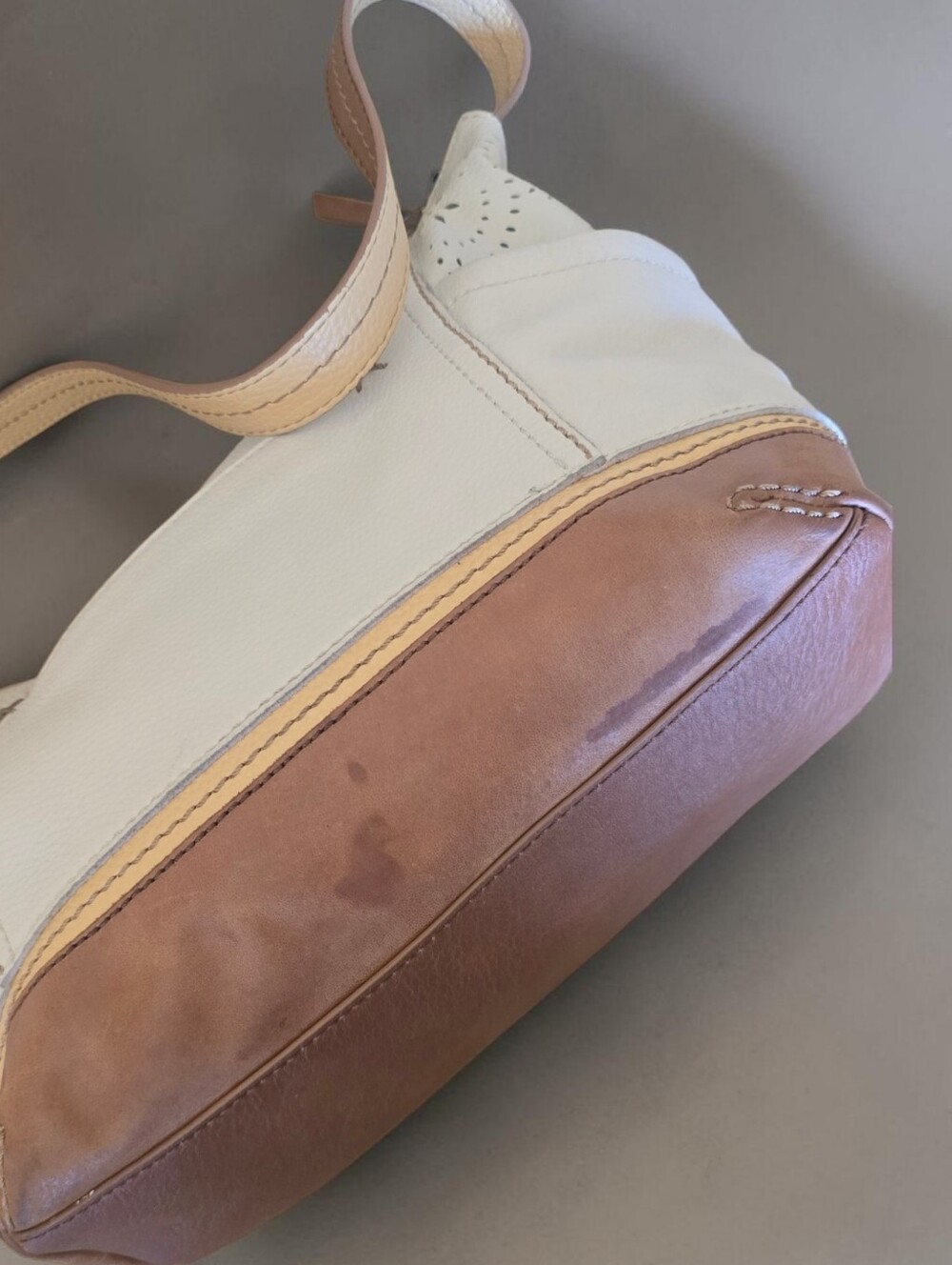 The Sak Kendra Leather Satchel Cream Brown Hobo Shoulder Bag - Picture 9 of 11